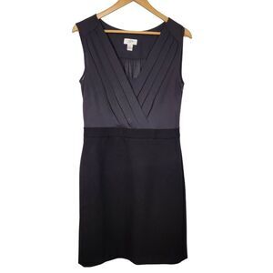 LOFT Black Sleeveless Dress Pencil Sheath Short Wrap Sheer Silk Fitted Classic 8